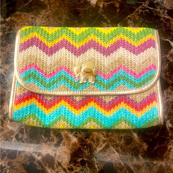 Lilly Pulitzer Spring Fling Clutch Zig Zag Straw - Picture 1 of 4